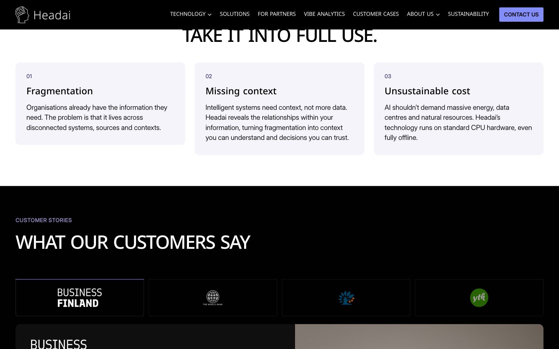 Headai website, section 3