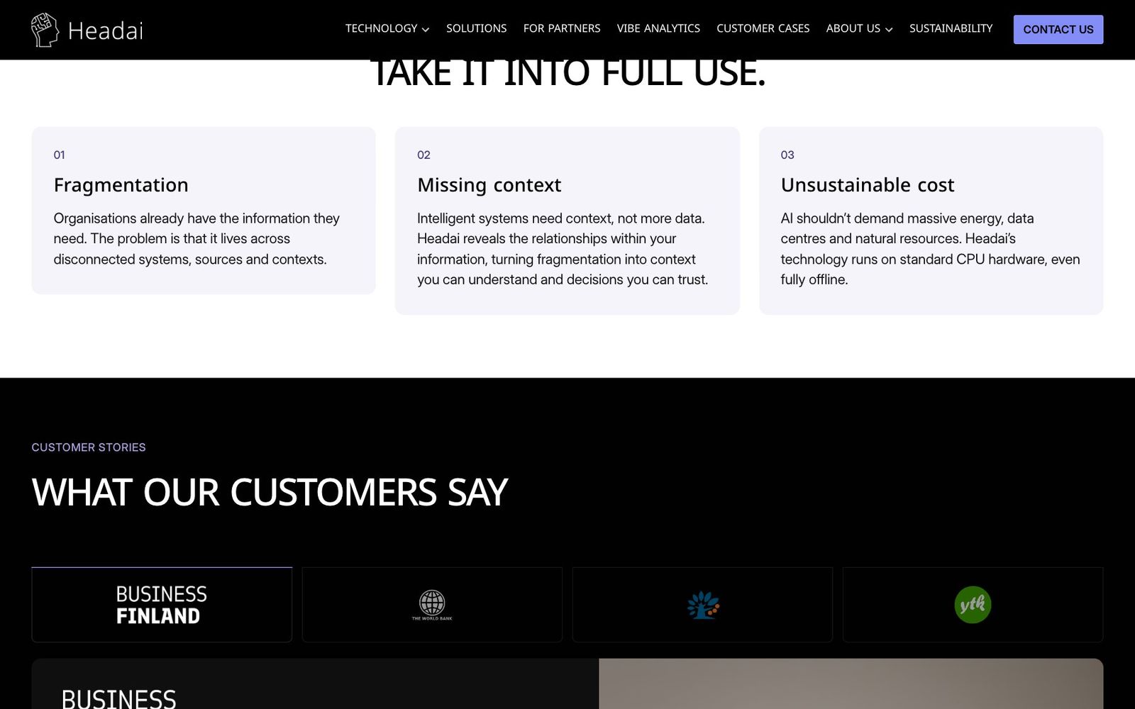 Headai website, section 3