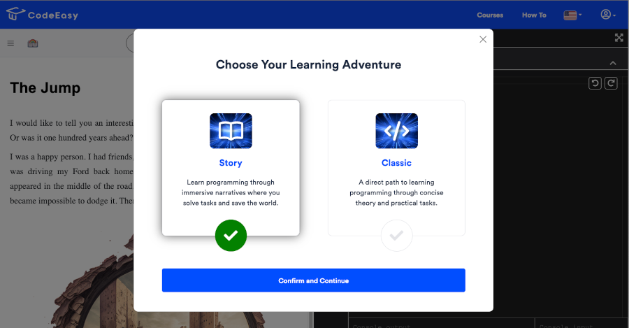 How to switch between story and classic mode on CodeEasy