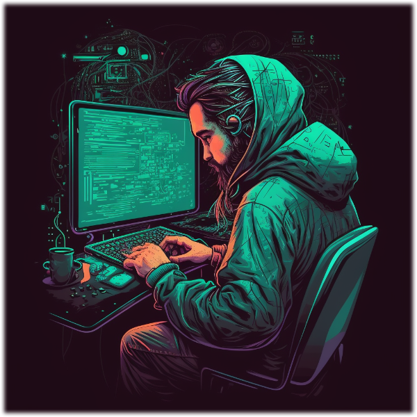 beautiful color graded detailed drawing of programmer