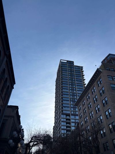 Housing tower with blue sky