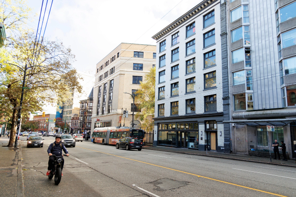 mixed-used buildings in downtown vancouver core 
