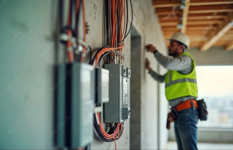 Electrician installing panel