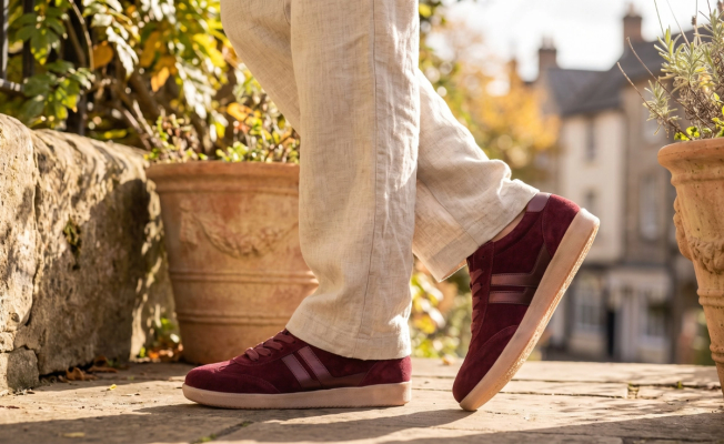 Trainers with linen trousers