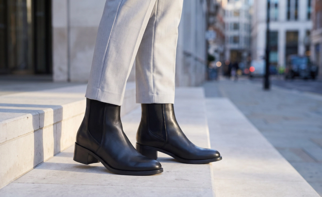 Black shoes with grey trousers