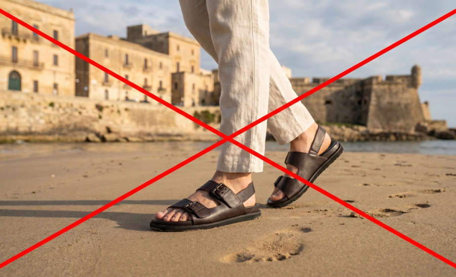 No Leather sandals on beaches