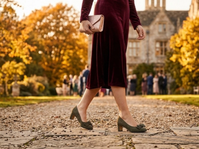 Green shoes with burgundy dress