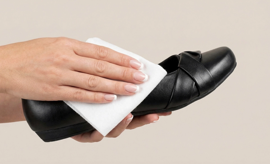 Cleaning leather shoes