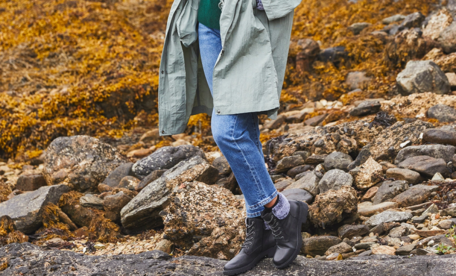 Black Ankle Boots with Long Coat