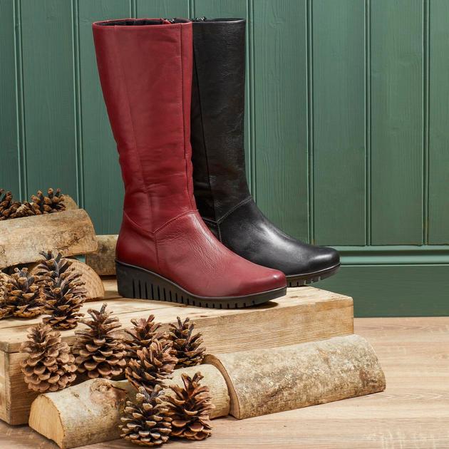 wedge knee high boots