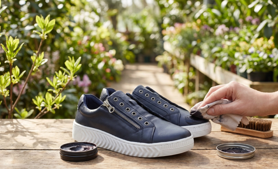 Applying shoe cream