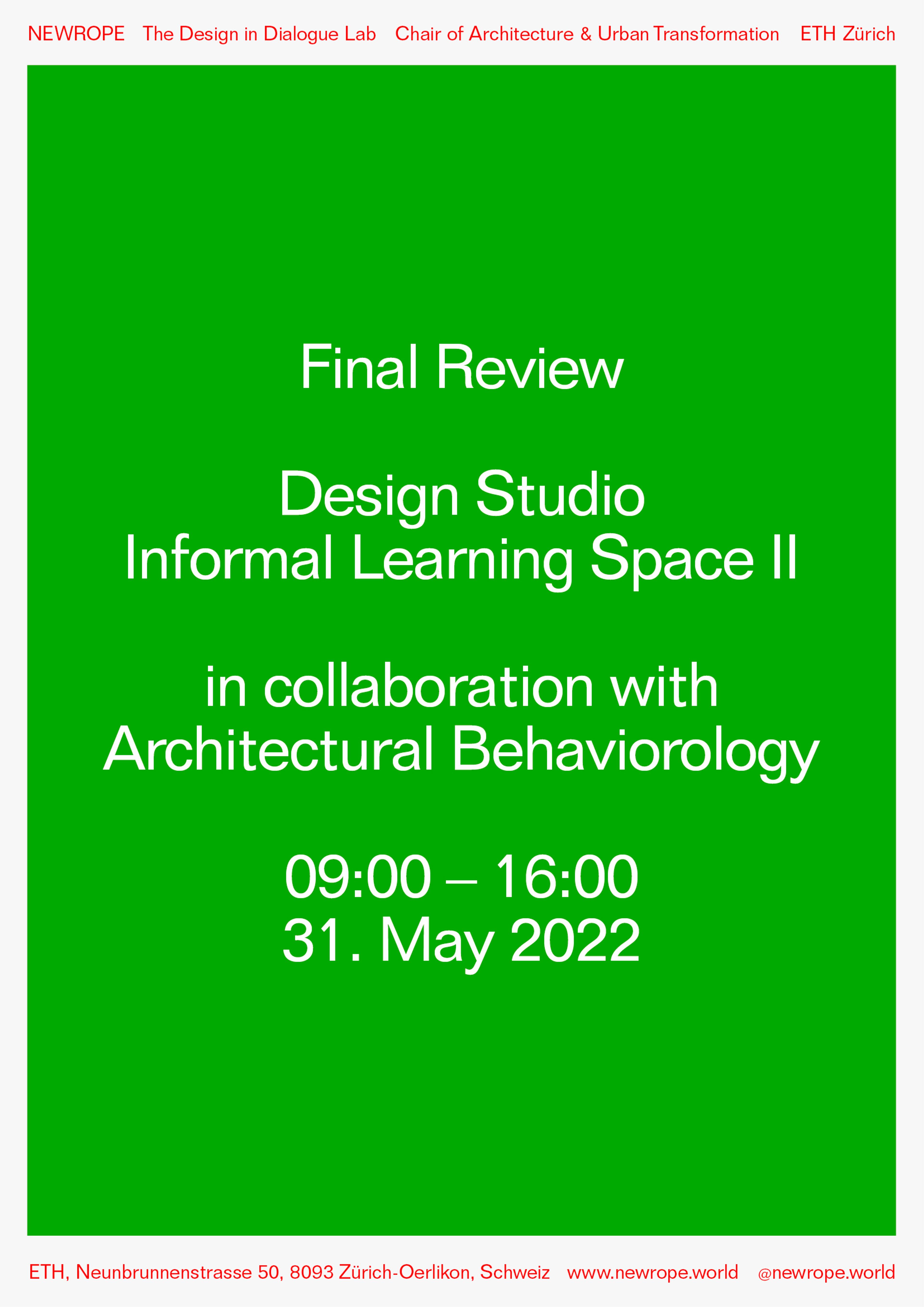 Announcement: Final Review Studio Informal Learning Spaces II