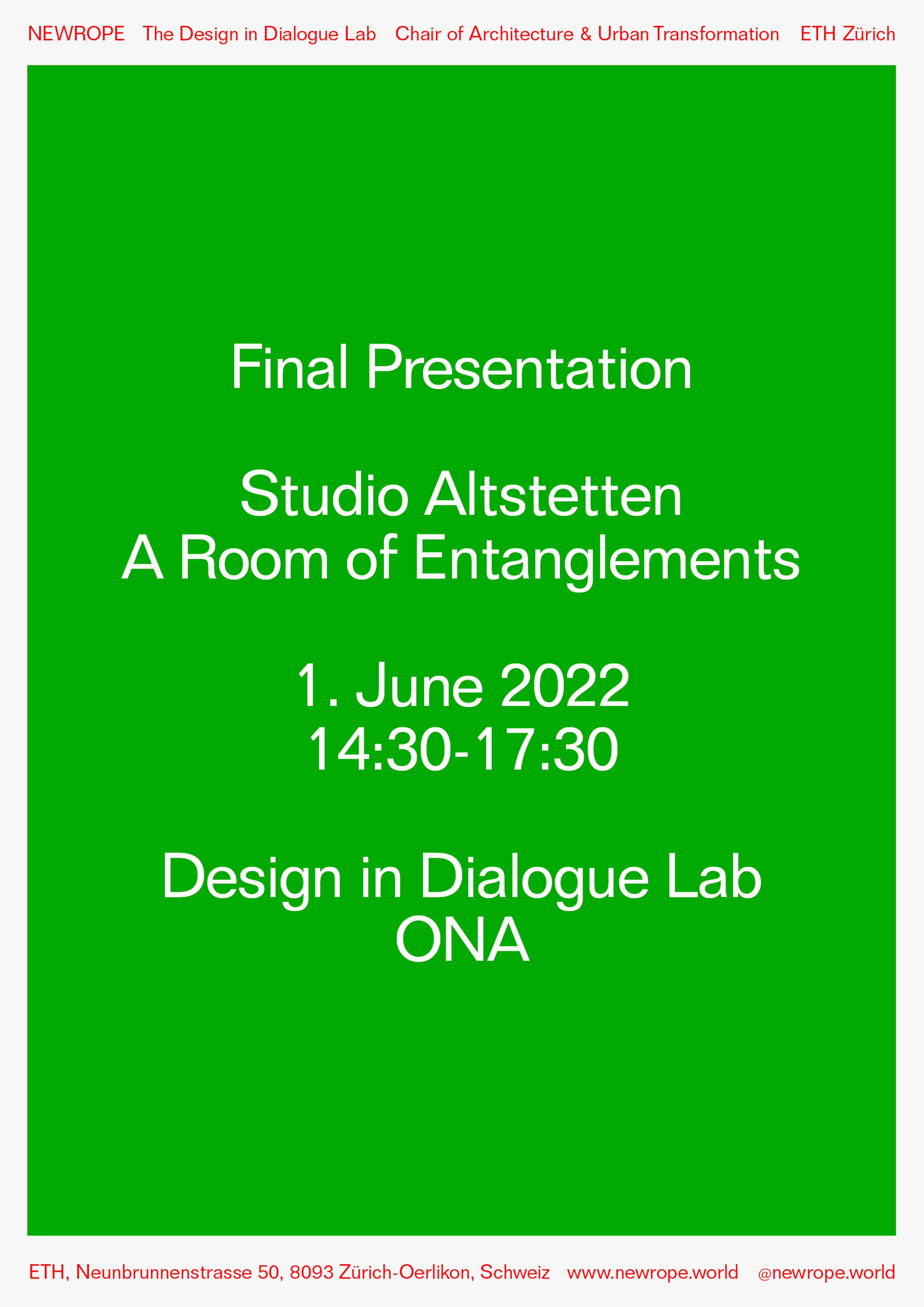 Announcement: Final Presentation, Studio Altstetten – A Room of Entanglements