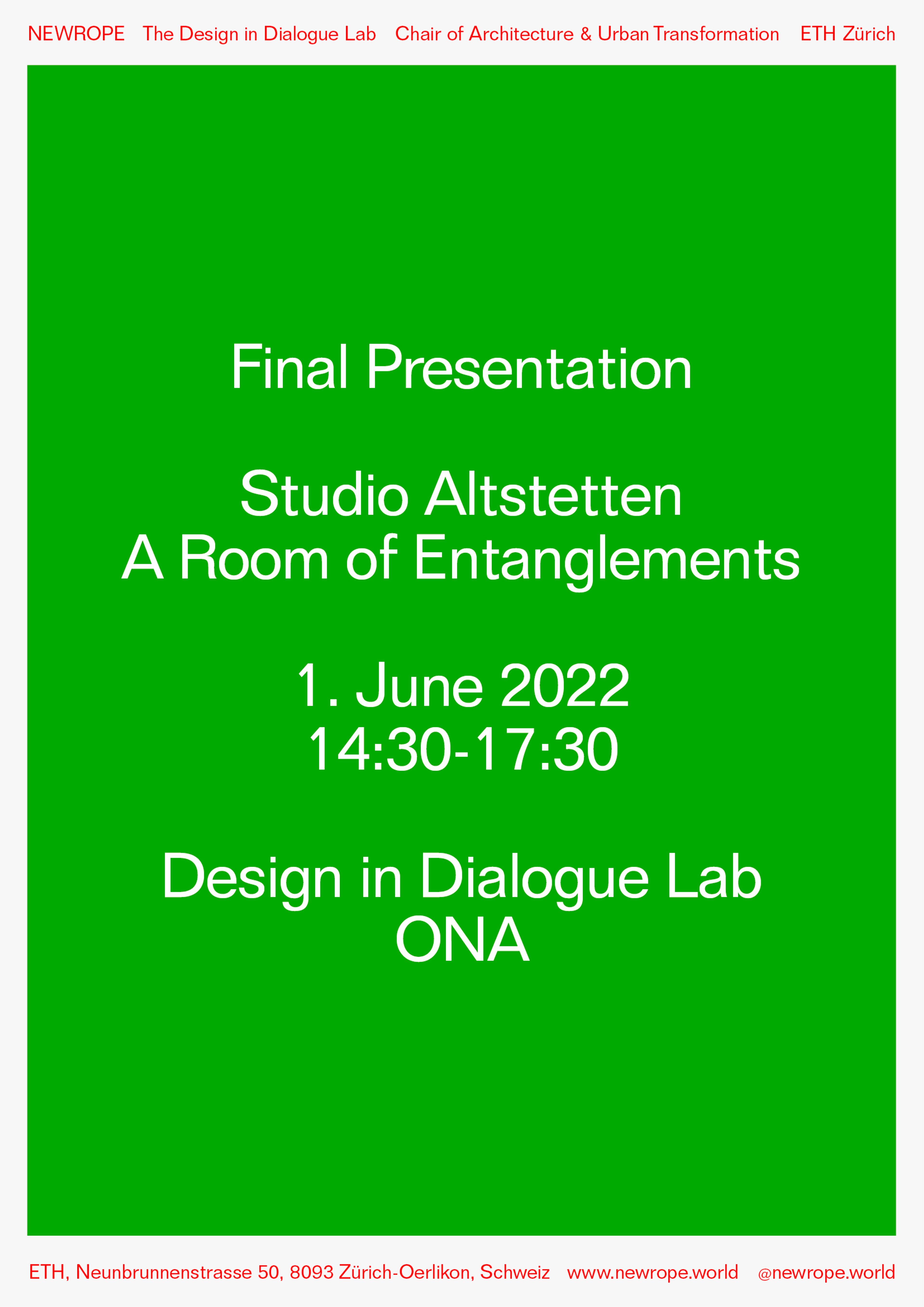 Announcement: Final Presentation, Studio Altstetten – A Room of Entanglements
