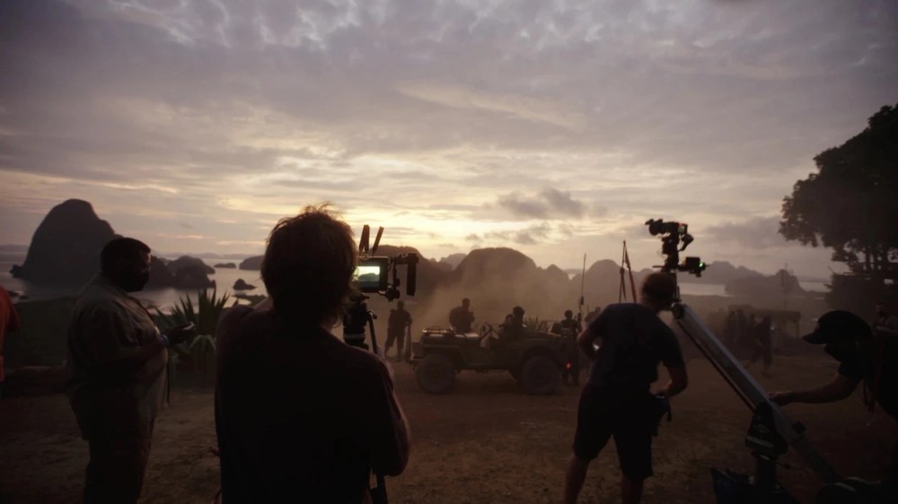 The filmmaking team on location