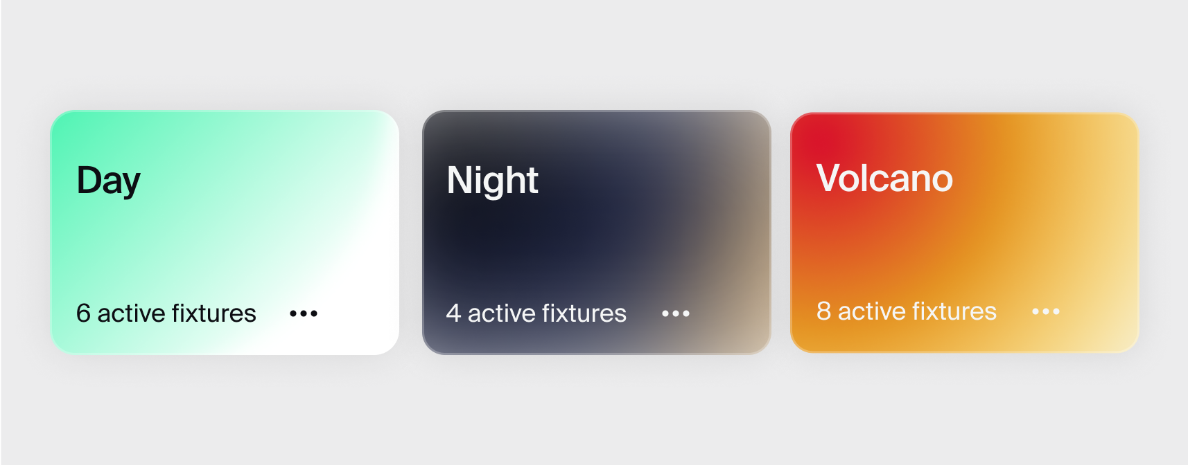 A user interface with "day", "night" and "volcano" presets.