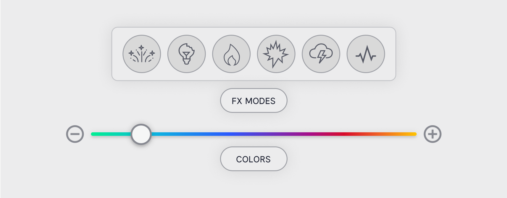 A user interface with a color hue slider and a list of applicable effects