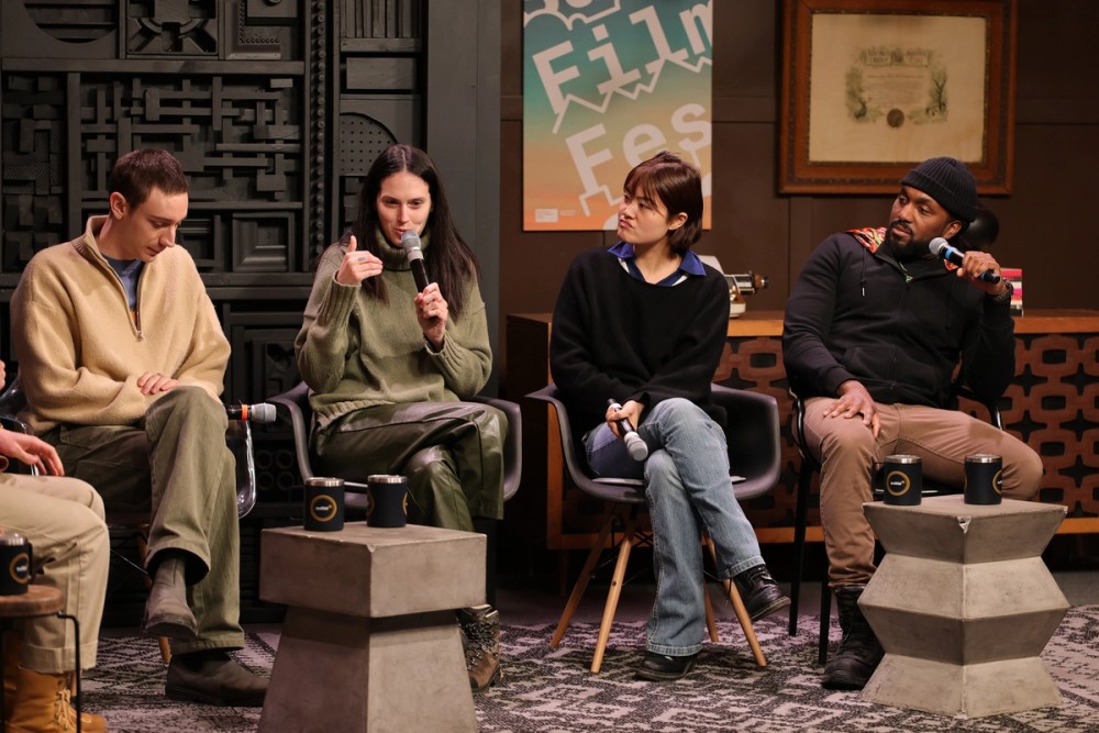 PARK CITY, UTAH - JANUARY 28: (L-R) Théodore Pellerin, Eva Victor, Katarina Zhu and Rashad Frett speak at the Cinema Cafe 4: Fresh Faces during the 2025 Sundance Film Festival at Filmmaker Lodge on January 28, 2025 in Park City, Utah. (Photo by Neilson Barnard/Getty Images)