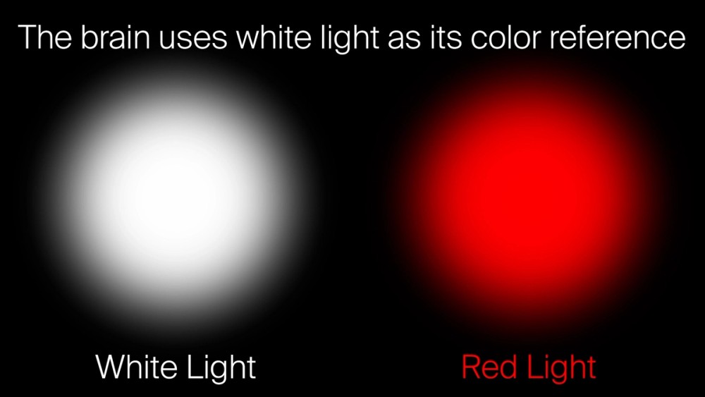 Red circle glows next to white circle