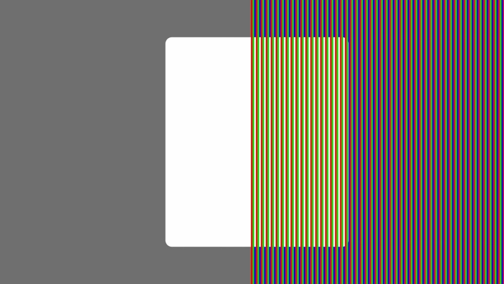 A white box moves behind lines of red and green