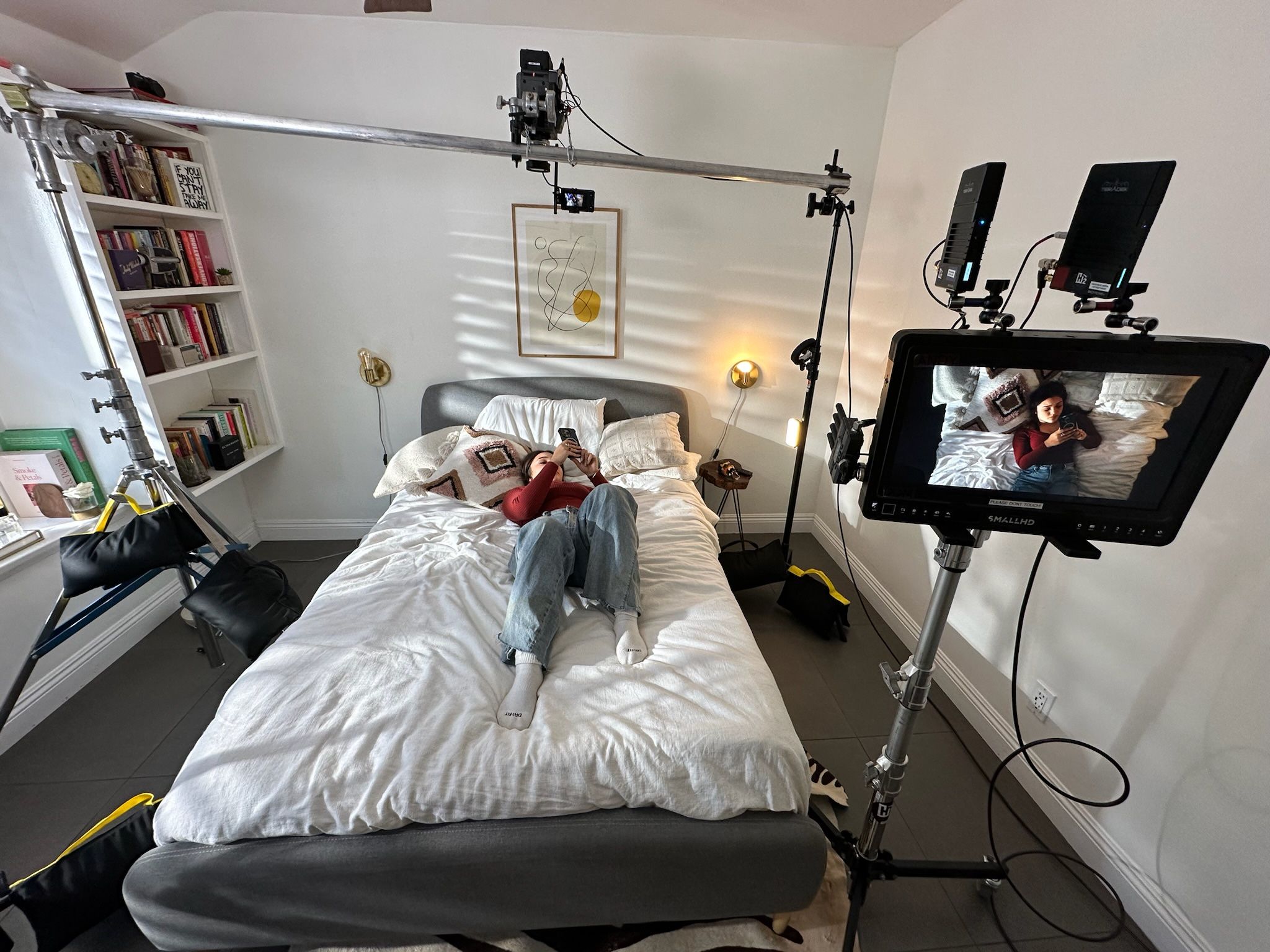 BTS of a top-down verité setup in Corinne Joy’s room