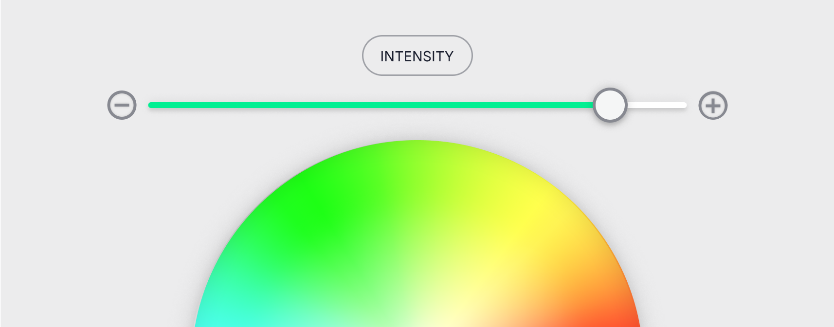 A user interface with an intensity slider and a color wheel