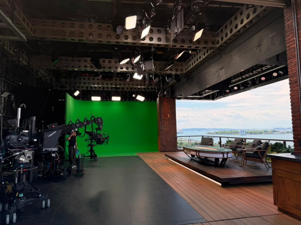 The studio prepped for shooting on the balcony