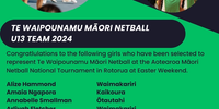 Feature image for Te Waipounamu Māori Netball U13 Team 2024 announced..