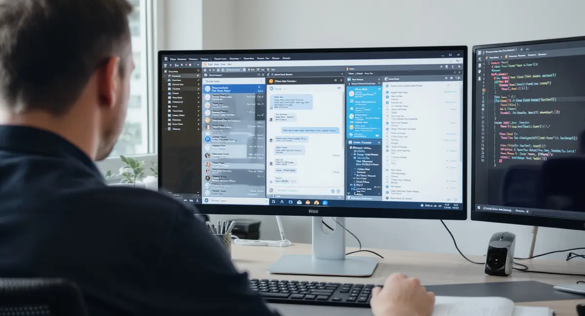 AI chatbot interface displayed on a modern office monitor with analyst reviewing structured data schema - Strategyc