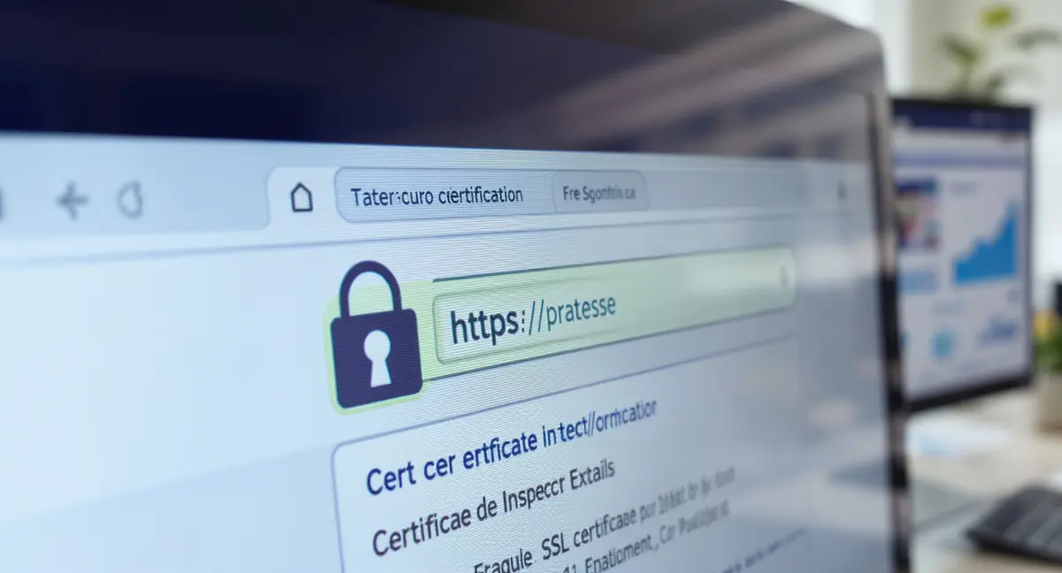 Browser address bar displaying padlock icon and HTTPS protocol on a website with security certificate - Strategyc
