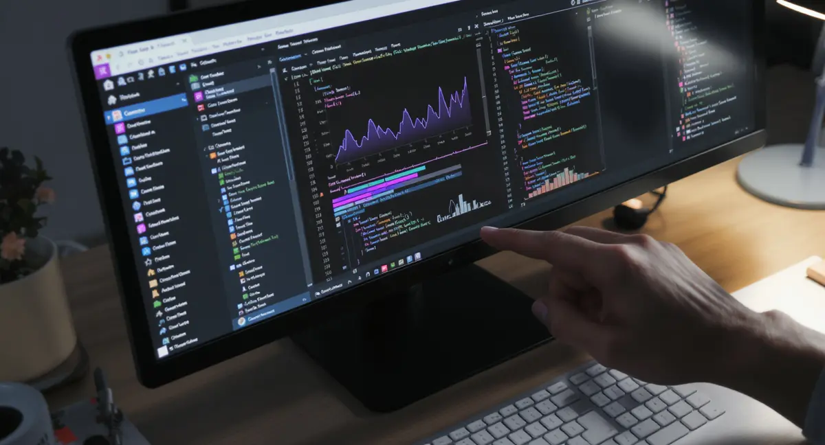Close-up of a computer monitor displaying a WordPress Elementor page builder interface with Core Web - Strategyc