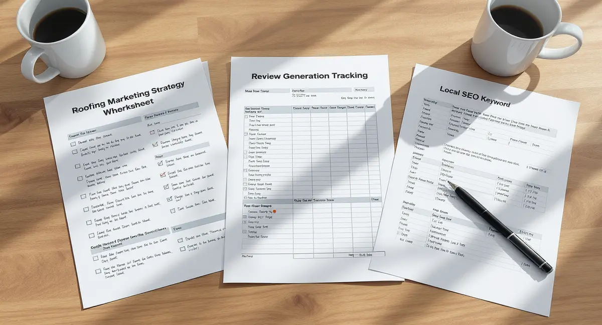 Roofing marketing strategy worksheets with Google Business Profile checklist, review generation tracking - Strategyc