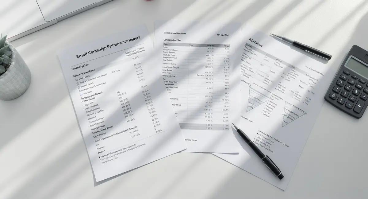 Email campaign performance report with open-rate annotations, segmentation spreadsheet, and conversion - Strategyc