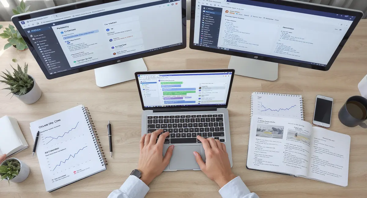 Laptop screen displaying AI chatbot interface alongside WordPress dashboard with structured data schema - Strategyc