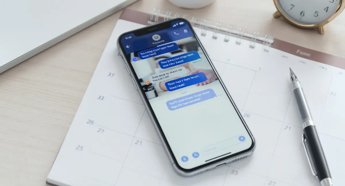 Smartphone displaying AI chatbot conversation with incoming home service lead, resting on open - Strategyc