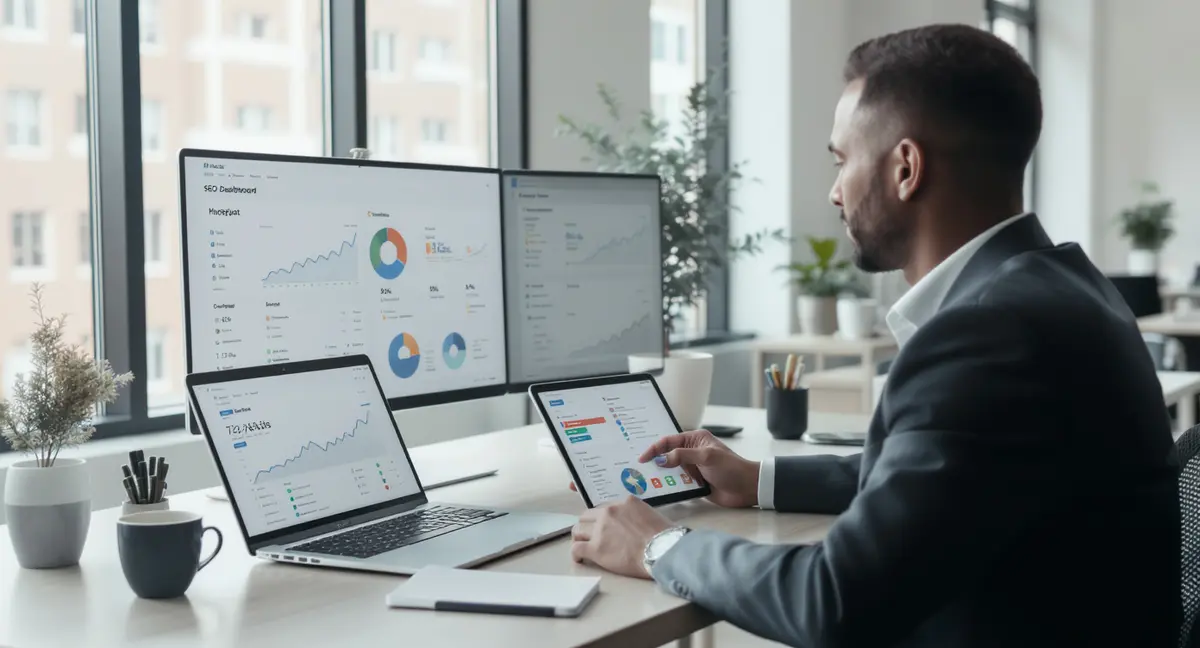 Affordable seo services for small business featuring professional workspaces and clean dashboards - Strategyc