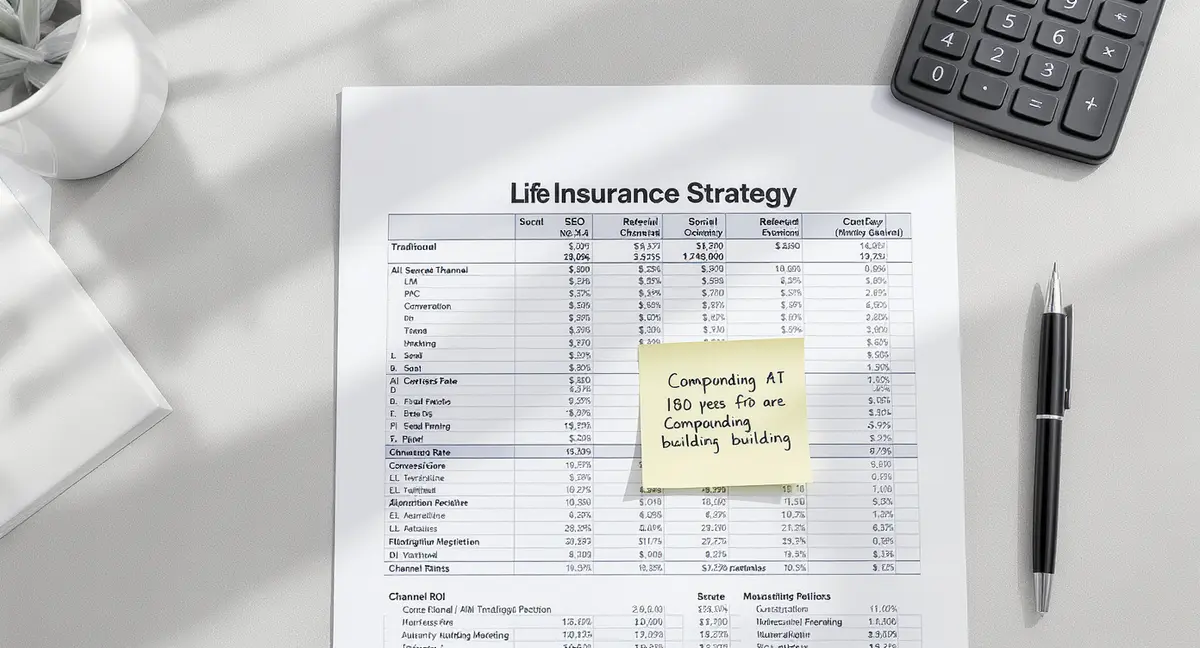Life insurance marketing strategy spreadsheet with AI search ranking data, conversion metrics, and - Strategyc