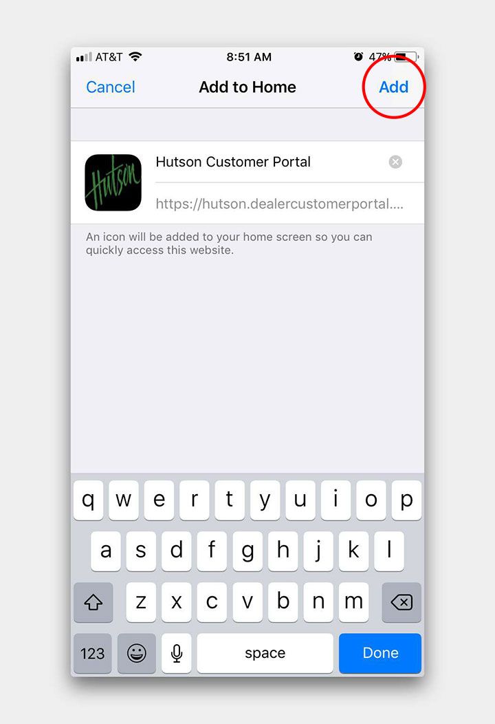 Saving Hutson Customer Portal to iPhone Home Screen