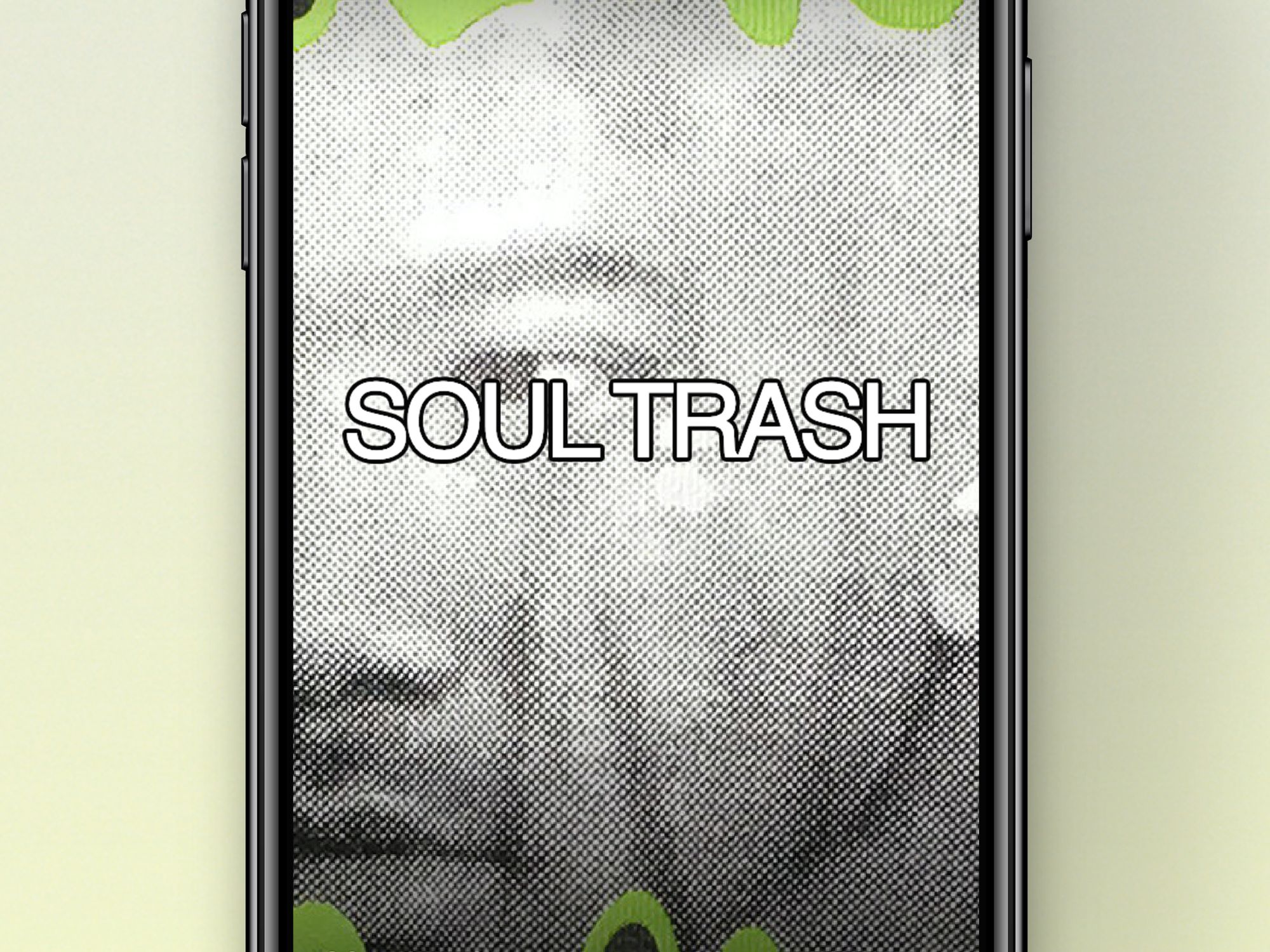 Soul trash, with designed album text displayed over darkened background cover art