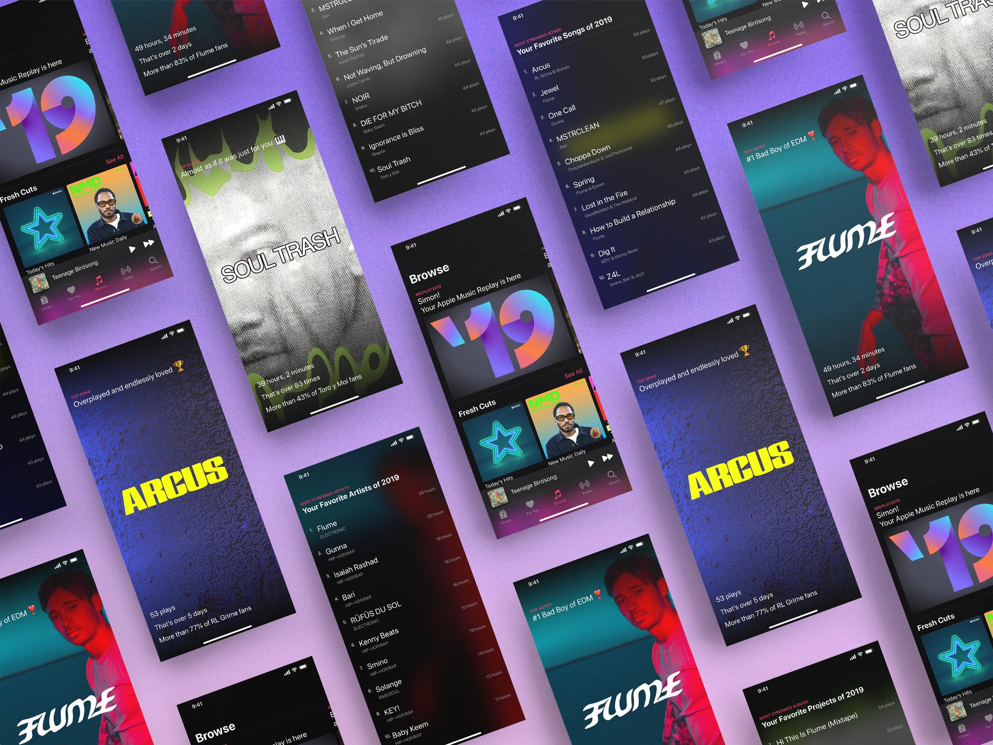 Screens from Apple Music Replay redesign