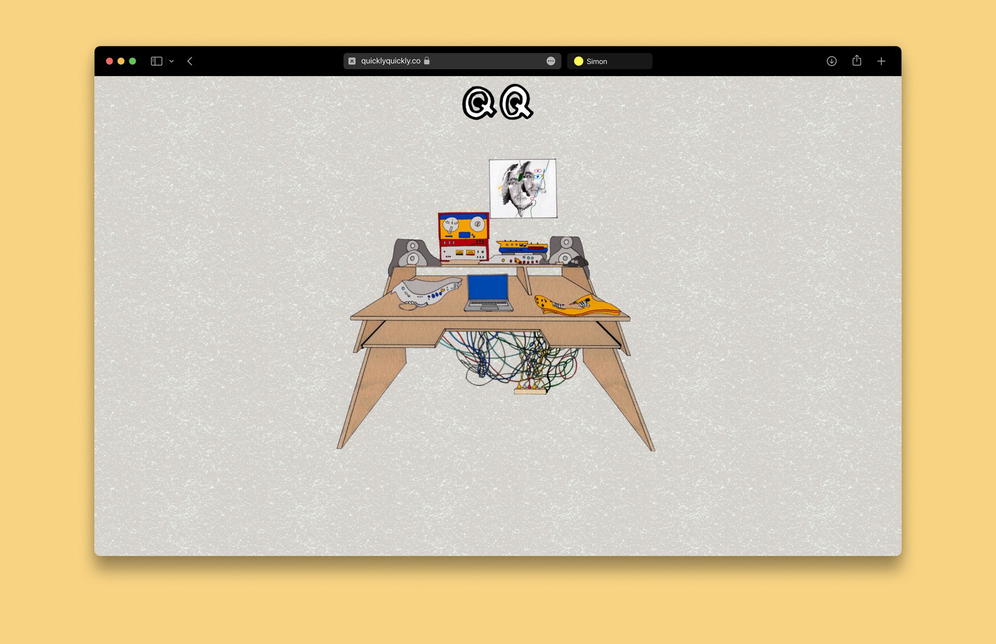 quicklyquickly.co website, shows a studio desk with animated dripping elements