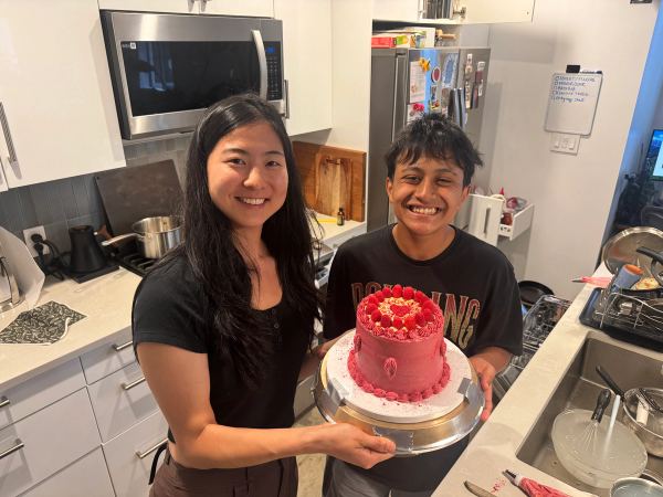 making a raspberry lemon gluten-free birthday cake for my friend