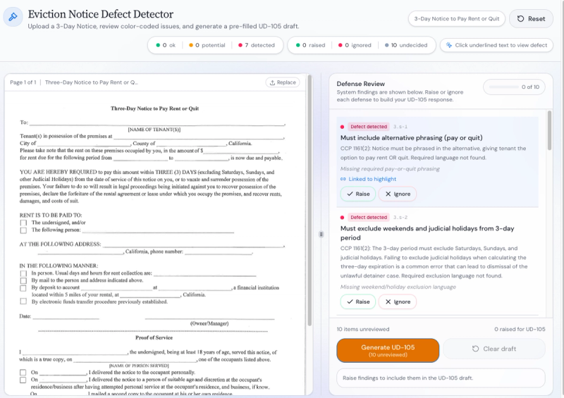 Eviction Notice Defect Detector