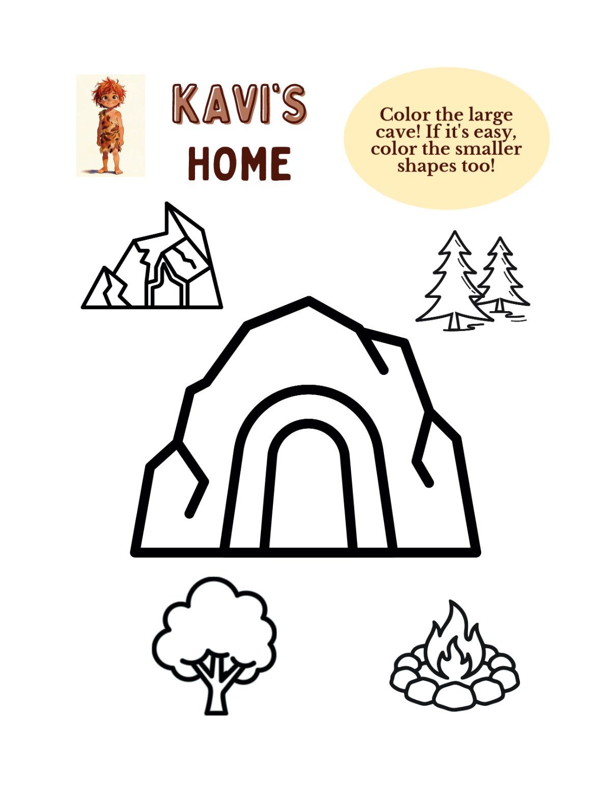 Revised Kavi's Stone Age Adventures Booklet Level 1 — sample page