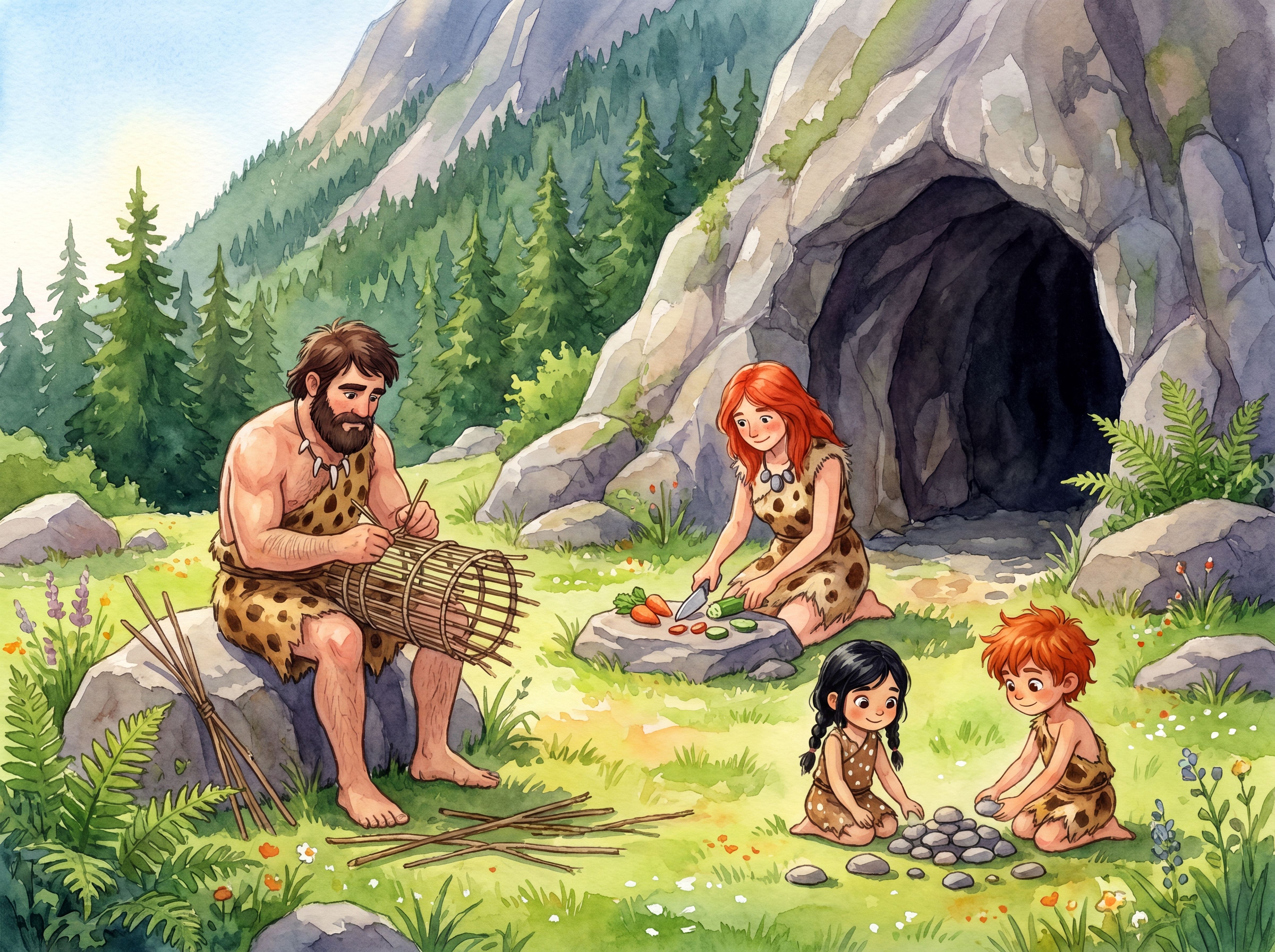 A Stone Age family at their cave home