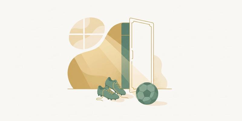 Flat vector illustration of children’s football boots and a ball beside an open door in soft light, representing an anxious child’s world beginning to widen again
