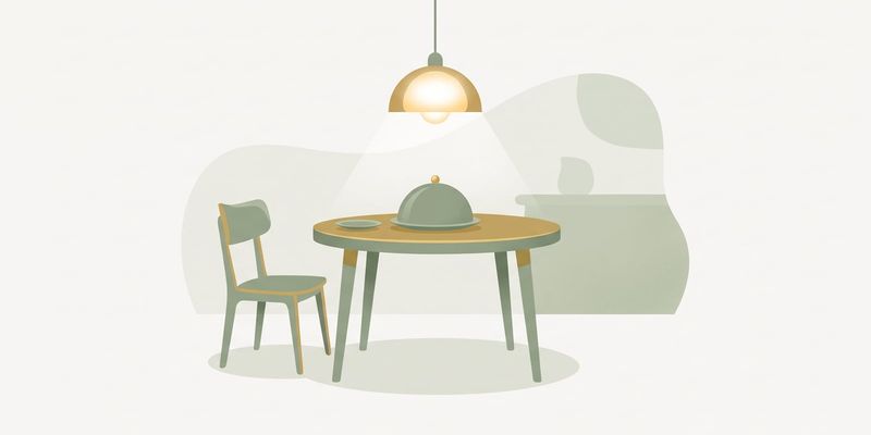 Flat vector illustration of a covered dinner waiting on a quiet table beside one empty chair, representing childhood emotional neglect where provision was present but presence absent