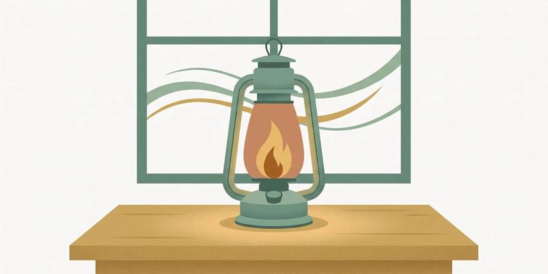Flat vector illustration of a lantern with a steady contained flame in front of a window, representing anger at a parent as a protective signal rather than a problem