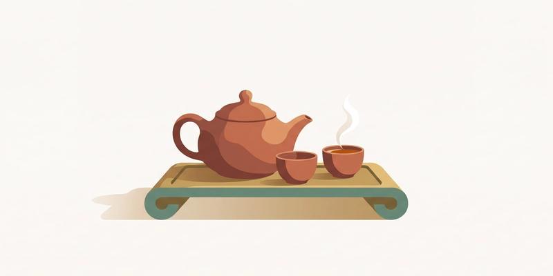 Flat vector illustration of a clay teapot and two teacups placed with care on a wooden tray, representing honouring a parent with dignity and honest limits
