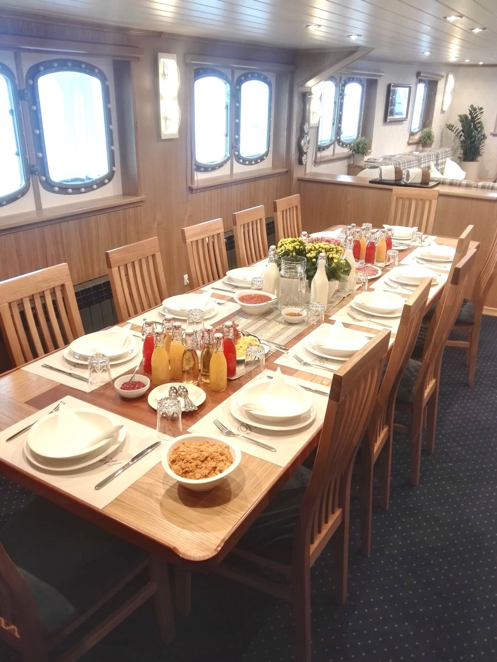 The dining table laid for guests
